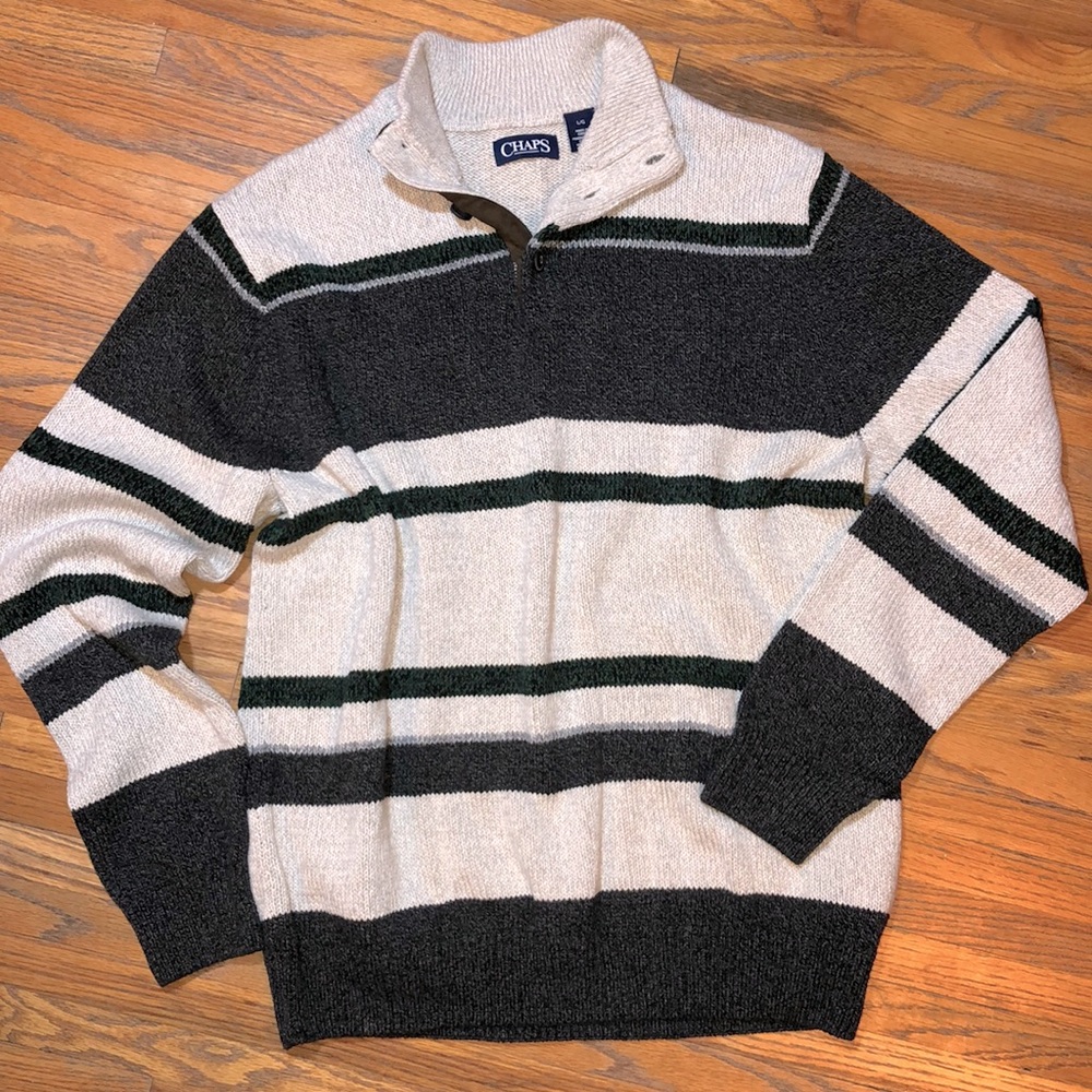 Chaps pullover sweater thick heavy knit grey large